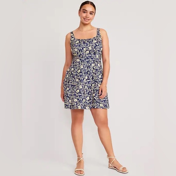 Old Navy Fit & Flare Cami Mini Dress Blue Floral Size Extra Large Tall - Picture 1 of 9